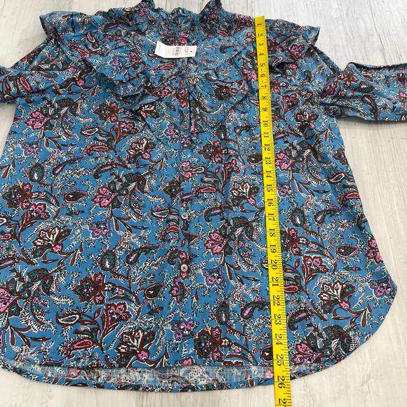 Loft Bouquet Paisley Long Sleeve Ruffled Yoke Puff Sleeve Button Down Blouse - Picture 10 of 10